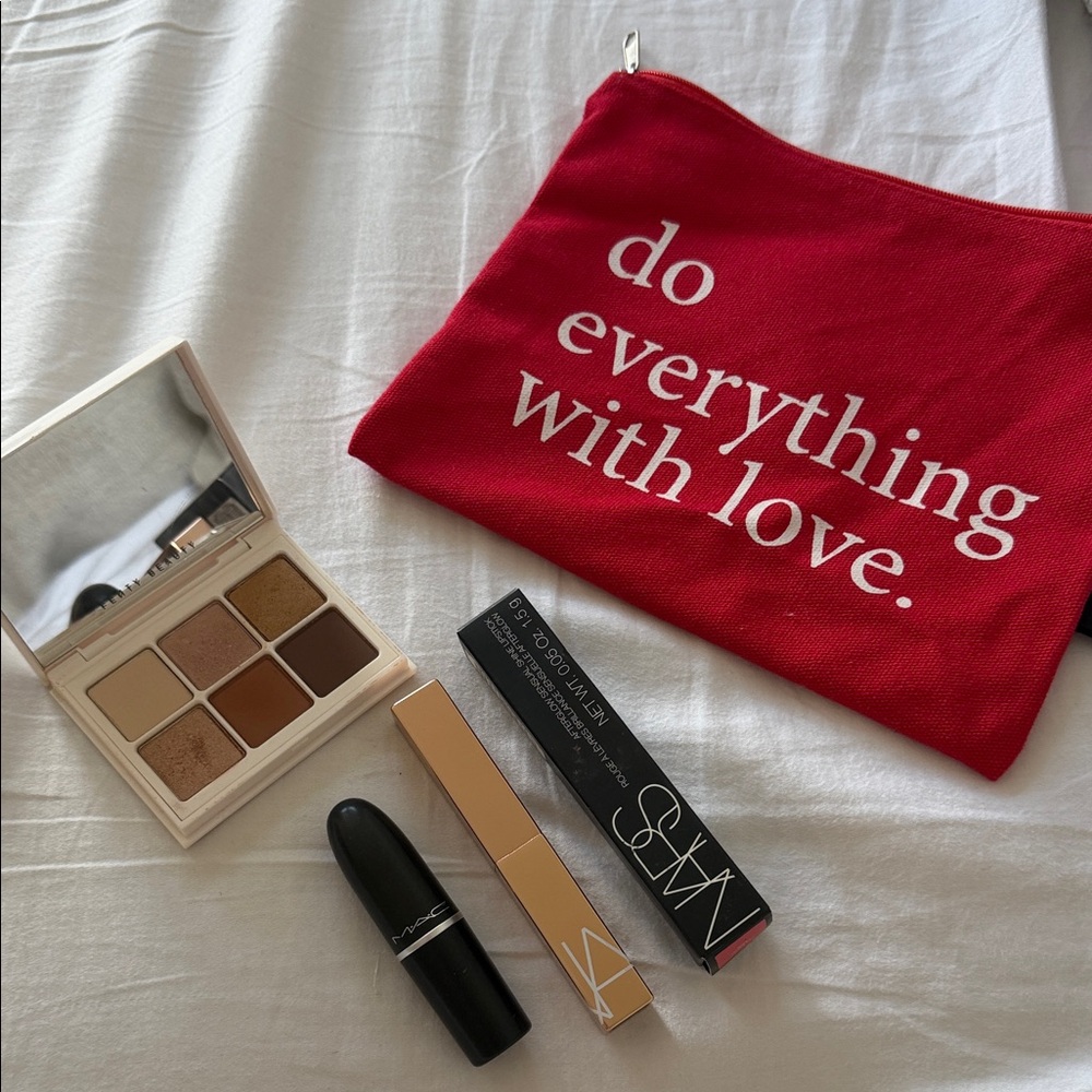 Red Makeup Pouch with Cosmetics